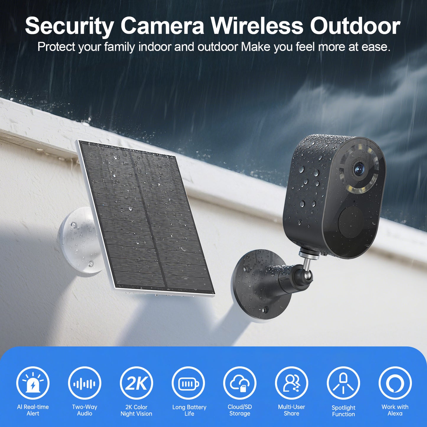 3MP Low Power Wireless Solar Panel IP Camera PIR WiFi Rechargeable Battery Security Outdoor Camera